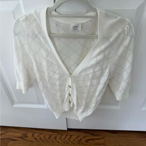 Wilfred White Knit Diamond-Pattern Short Sleeve Cardigan